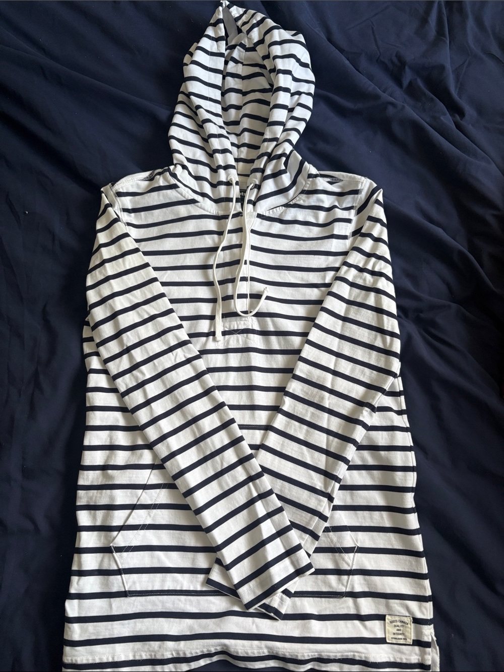 Roots White & Navy Striped Hooded Pullover